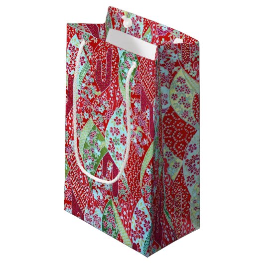 和紙日本の赤フローラ折り紙友禅抱き枕 スモールペーパーバッグ (正面アングル)