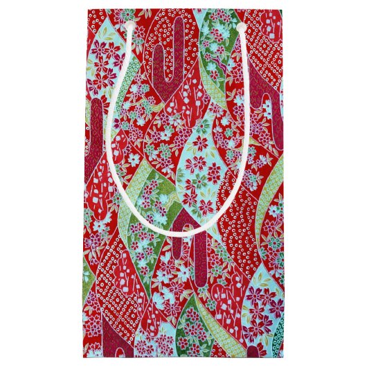 和紙日本の赤フローラ折り紙友禅抱き枕 スモールペーパーバッグ (正面)