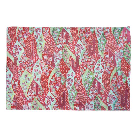 和紙日本の赤フローラ折り紙友禅枕ケース 枕カバー (裏面)