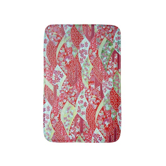 和紙日本の赤フローラ折り紙友禅風呂 バスマット (正面縦)