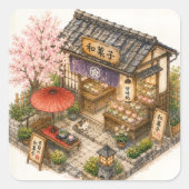 和菓子ショップの水彩画 スクエアシール (正面)