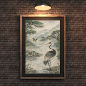 和風のレトロな鶴の鳥アート ポスター
