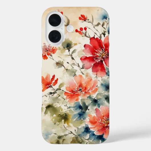 和風の墨絵の花が描かれたパーチメントのカバー Case-Mate iPhoneケース (裏面)
