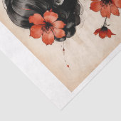 和風の女性 米紙に墨絵の肖像 薄葉紙 (詳細)
