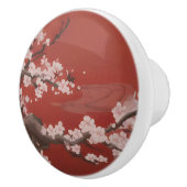  和風の白い桜 赤 セラミックノブ (右)