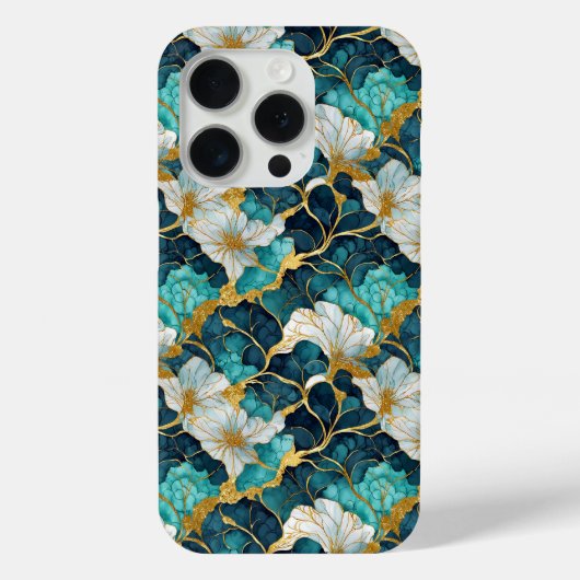 和風の花柄 ティール+ゴールド Case-Mate iPhoneケース (裏面)