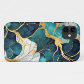 和風の花柄 ティール＋ゴールド Case-Mate iPhoneケース (裏面(横))
