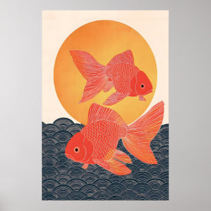 和風の金魚アートプリント、ミニマリスト錦鯉 ポスター
