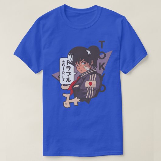 和風アニメ日本アニメ日本のマンガチビ(小さくかわいく書いた感じ)かわいい Tシャツ (デザイン正面)