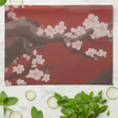 和風アート 白い桜 赤 キッチンタオル (折り畳み)