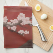 和風アート 白い桜 赤 キッチンタオル (四つ折り)