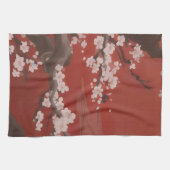 和風アート 白い桜 赤 キッチンタオル (横)