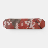  和風アート 白い桜 赤 スケートボード (横)