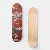  和風アート 白い桜 赤 スケートボード (正面)