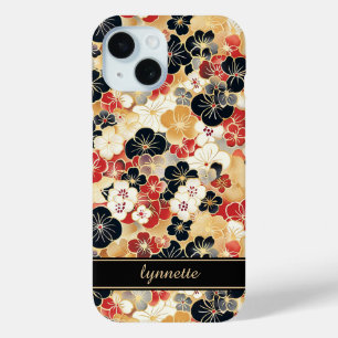 和風ゴールド花柄モノグラム iPhone 15ケース
