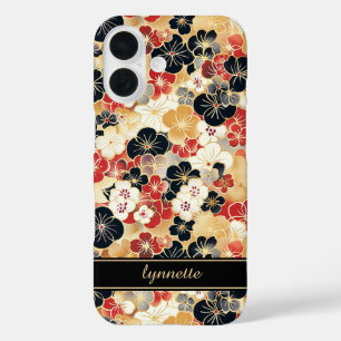和風ゴールド花柄モノグラム iPhone 16ケース