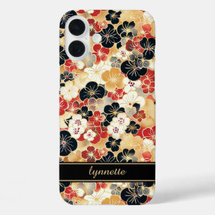 和風ゴールド花柄モノグラム iPhone 16 PLUSケース
