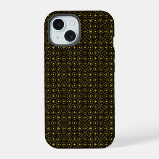 和風ゴールド＆ブラック柄 iPhone 15ケース (裏面)
