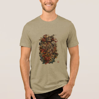 和風スケルトンアート | ゴシック風の花とドクロ トライブレンドTシャツ