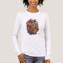 和風スケルトンアート | ゴシック風の花とドクロ トライブレンドTシャツ