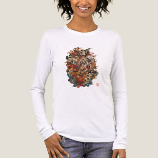 和風スケルトンアート | ゴシック風の花とドクロ トライブレンドTシャツ