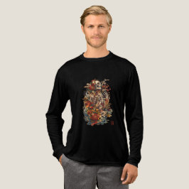 和風スケルトンアート | ゴシック風の花とドクロ トライブレンドTシャツ