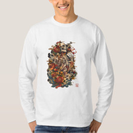 和風スケルトンアート | ゴシック風の花とドクロ Tシャツ