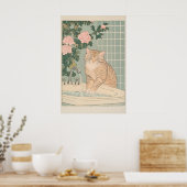 和風タビー猫バスルームプリント 浮世絵インテリアアート ポスター (キッチン)