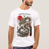 和風ドラゴンと赤い太陽のグラフィック Tシャツ (正面)