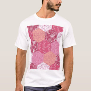 和風パッチワークパターン デザイン Tシャツ
