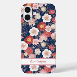 和風ピンク花柄モノグラム iPhone 16 PLUSケース