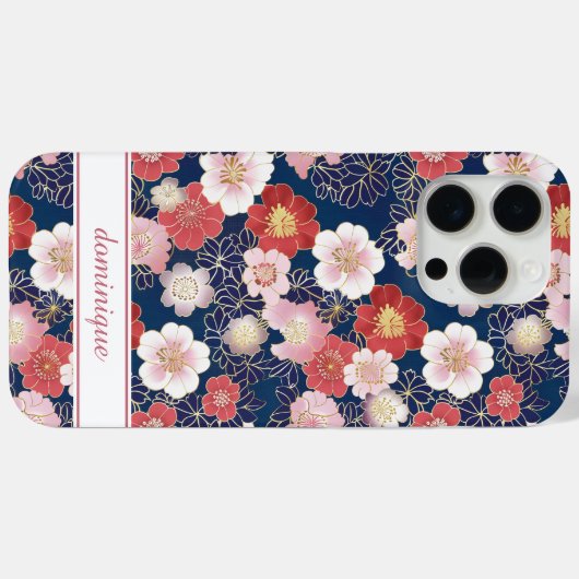 和風ピンク花柄モノグラム Case-Mate iPhoneケース (裏面 (横))