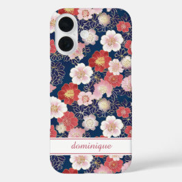 和風ピンク花柄モノグラム iPhone 16ケース