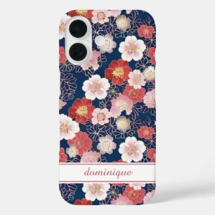 和風ピンク花柄モノグラム iPhone 16ケース