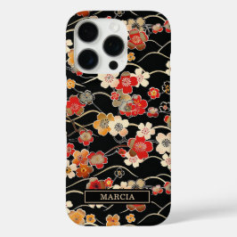 和風ブラック花柄モノグラム iPhone 16 PROケース