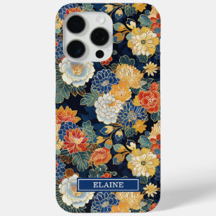 和風ブルー花柄モノグラム iPhone 15 PRO MAXケース