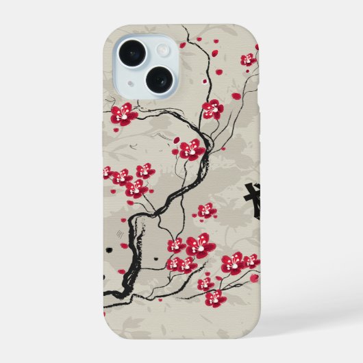 和風モダン 桜の花のデザイン iPhone 15ケース (裏面)