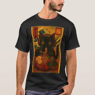 和風ラーメンを食べるゲーマー猫 Tシャツ