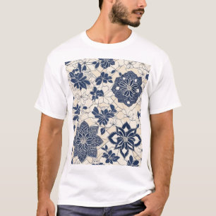 和風伝統柄デザイン生地プリント Tシャツ