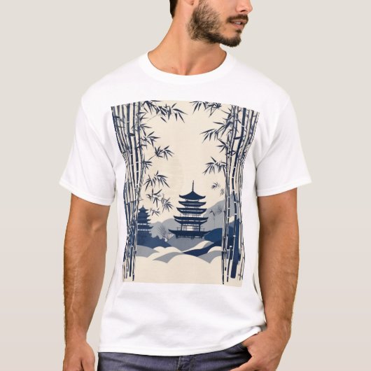 和風伝統柄デザイン 高級アジアン Tシャツ (正面)