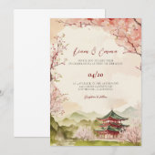 和風伝統的な風景の結婚式の招待状 招待状 (正面/裏面)