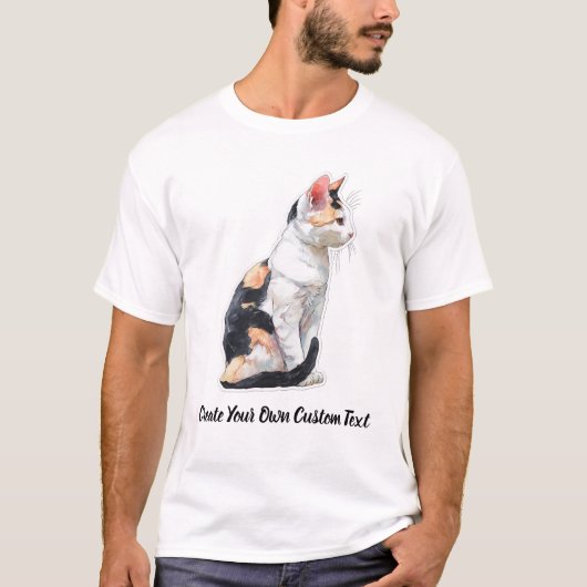和風尻尾の日本猫 オリジナルカスタムテキスト Tシャツ (正面)
