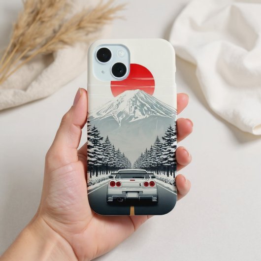 和風日の出アート ホワイトJDM iPhone 15ケース
