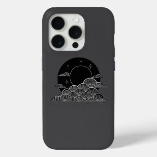 和風月波ミニマリスト ブラック ホワイト iPhone C 15 Proケース