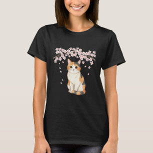 和風柄の三毛猫と桜のTシャツ Tシャツ