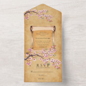 和風桜のウェディングセレブレーションをスクロール オールインワン招待状 (内側)