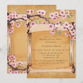 和風桜の花の独身最後の夜のパーティー 招待状 (正面/裏面)