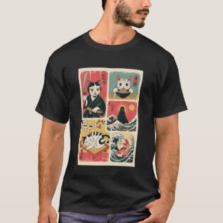 和風猫アートレトロビンテージスタイル面白い猫L Tシャツ