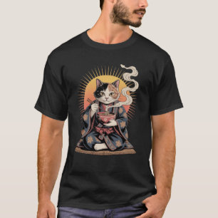 和風猫ラーメン – 日本風デザイン Tシャツ