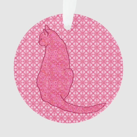 和風猫 - フクシアピンクのバティック オーナメント (正面)